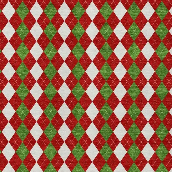 Red White And Green Argyle Washable Indoor Outdoor Area Rug Photo 3
