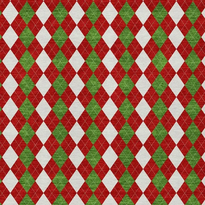 Red White And Green Argyle Washable Indoor Outdoor Area Rug Photo 3