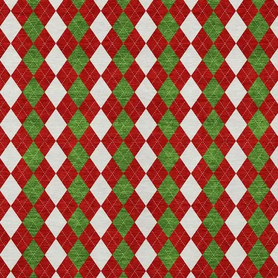 Red White And Green Argyle Washable Indoor Outdoor Area Rug Photo 3