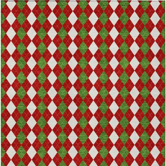 Red White And Green Argyle Washable Indoor Outdoor Area Rug Photo 4