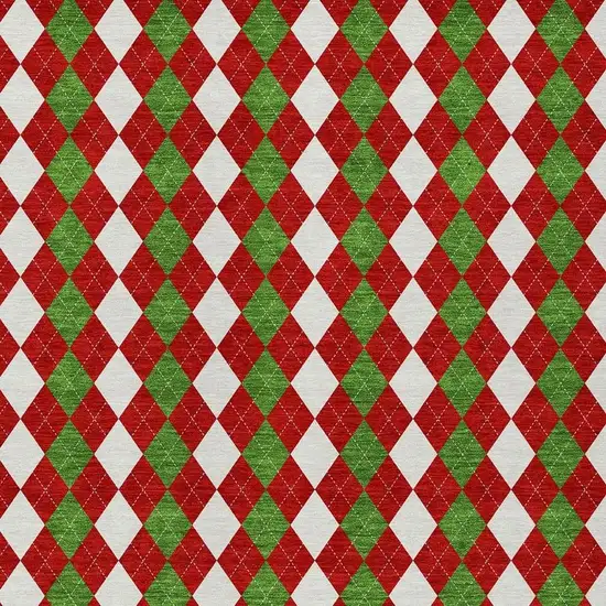 Red White And Green Argyle Washable Indoor Outdoor Area Rug Photo 3