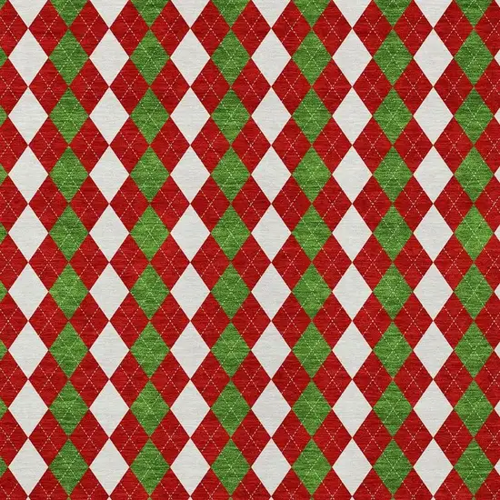 Red White And Green Argyle Washable Indoor Outdoor Area Rug Photo 3