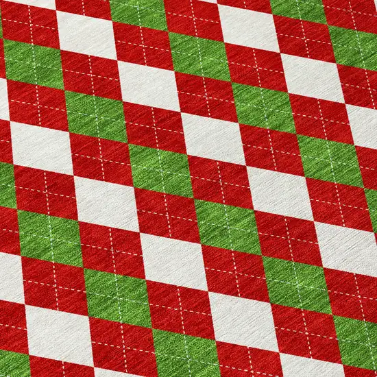 Red White And Green Argyle Washable Indoor Outdoor Area Rug Photo 9