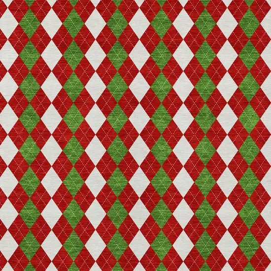 Red White And Green Argyle Washable Indoor Outdoor Area Rug Photo 7