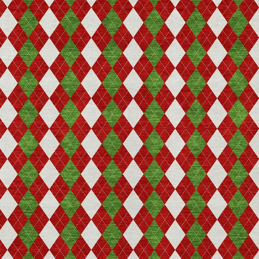 Red White And Green Argyle Washable Indoor Outdoor Area Rug Photo 7