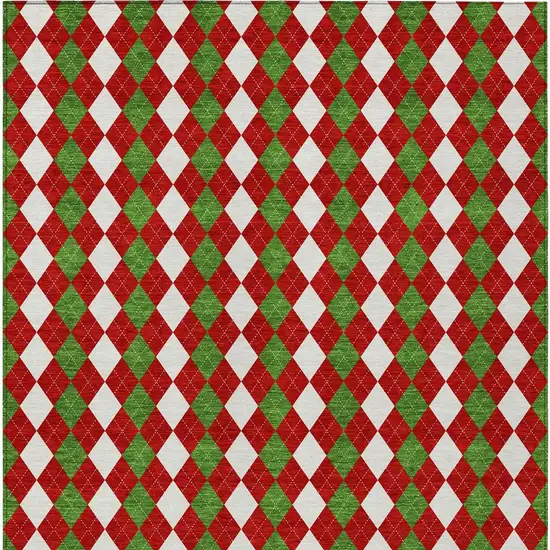 Red White And Green Argyle Washable Indoor Outdoor Area Rug Photo 6