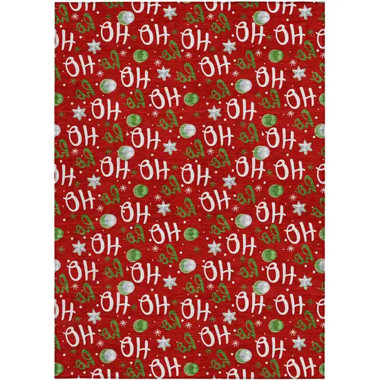 Red White And Green Polka Dot Washable Indoor Outdoor Area Rug Photo 4