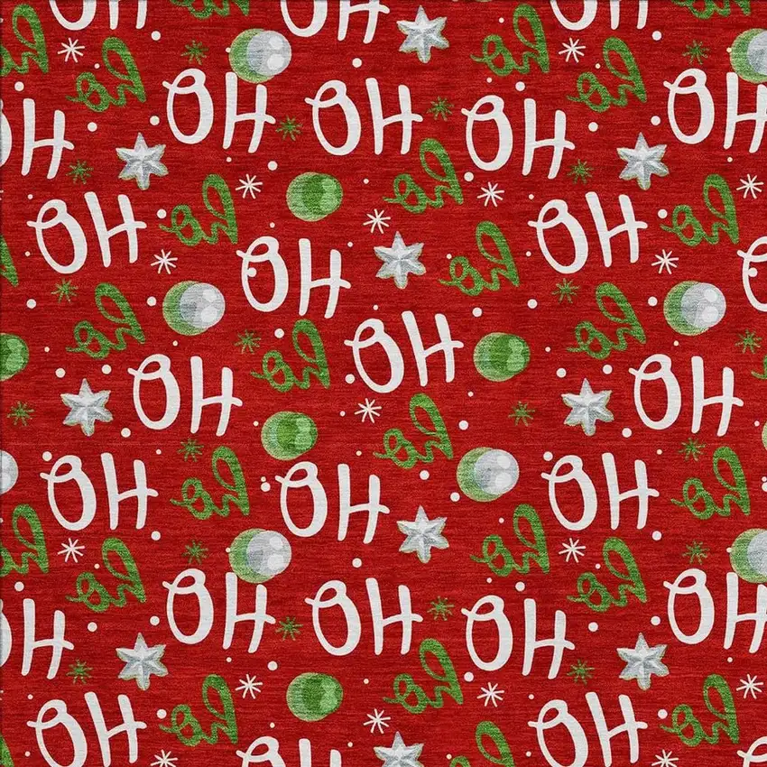 Red White And Green Polka Dot Washable Indoor Outdoor Area Rug Photo 3