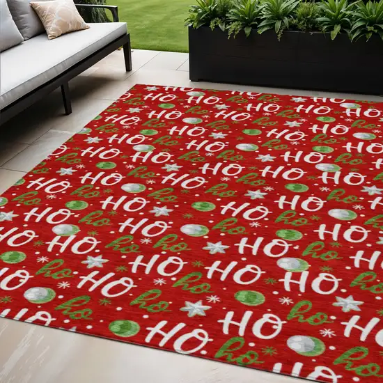 Red White And Green Polka Dot Washable Indoor Outdoor Area Rug Photo 2