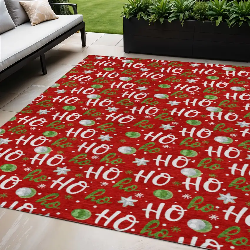 Red White And Green Polka Dot Washable Indoor Outdoor Area Rug Photo 2