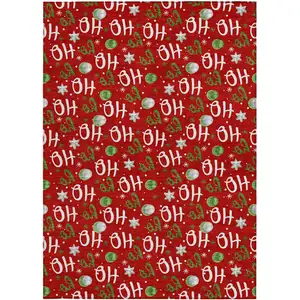 Photo of Red White And Green Polka Dot Washable Indoor Outdoor Area Rug