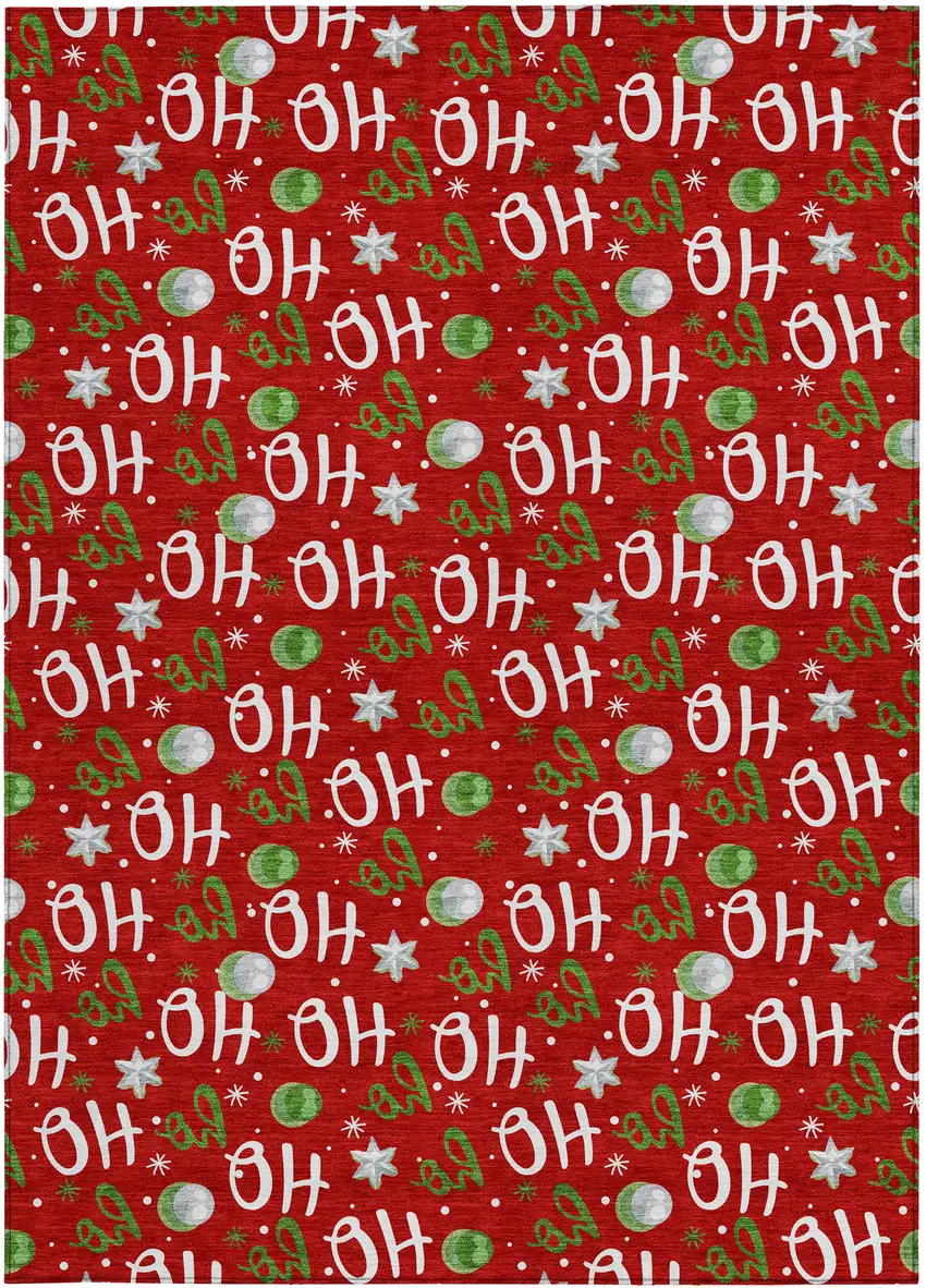 Red White And Green Polka Dot Washable Indoor Outdoor Area Rug Photo 1