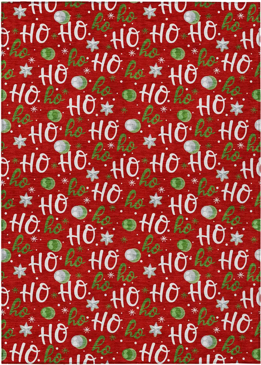 Red White And Green Polka Dot Washable Indoor Outdoor Area Rug Photo 8