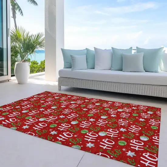 Red White And Green Polka Dot Washable Indoor Outdoor Area Rug Photo 5