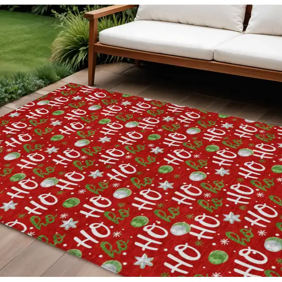 Red White And Green Polka Dot Washable Indoor Outdoor Area Rug Photo 2