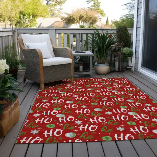 Red White And Green Polka Dot Washable Indoor Outdoor Area Rug Photo 8