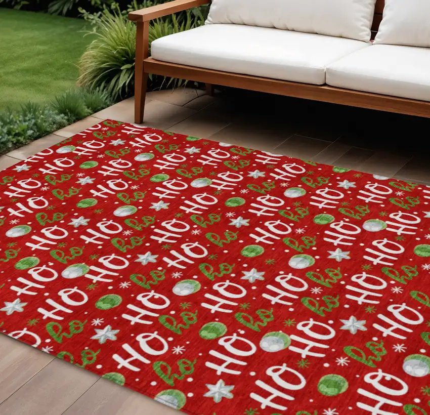 Red White And Green Polka Dot Washable Indoor Outdoor Area Rug Photo 2