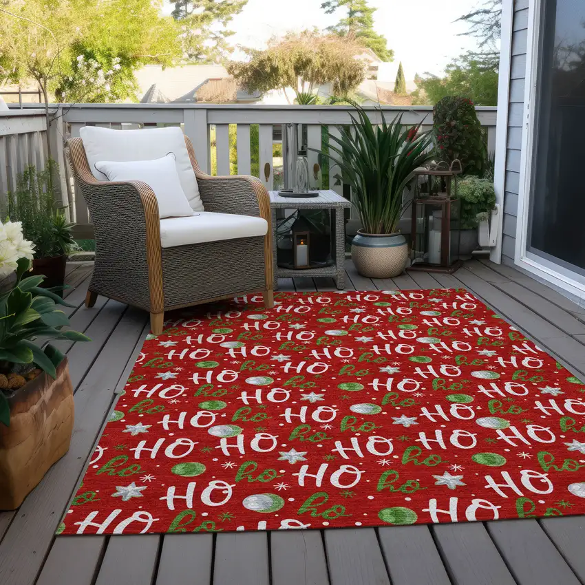 Red White And Green Polka Dot Washable Indoor Outdoor Area Rug Photo 8