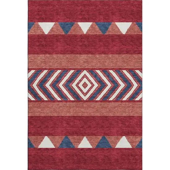 Red White And Navy Blue Southwestern Washable Area Rug With UV Protection Photo 1