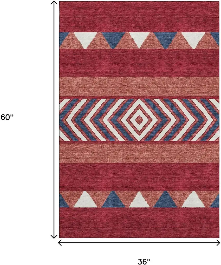Red White And Navy Blue Southwestern Washable Area Rug With UV Protection Photo 8