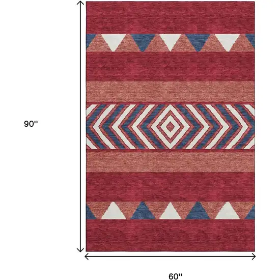 Red White And Navy Blue Southwestern Washable Area Rug With UV Protection Photo 9