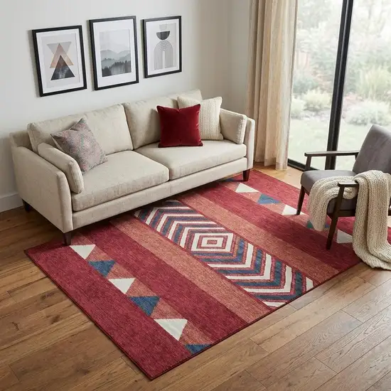 Red White And Navy Blue Southwestern Washable Area Rug With UV Protection Photo 1
