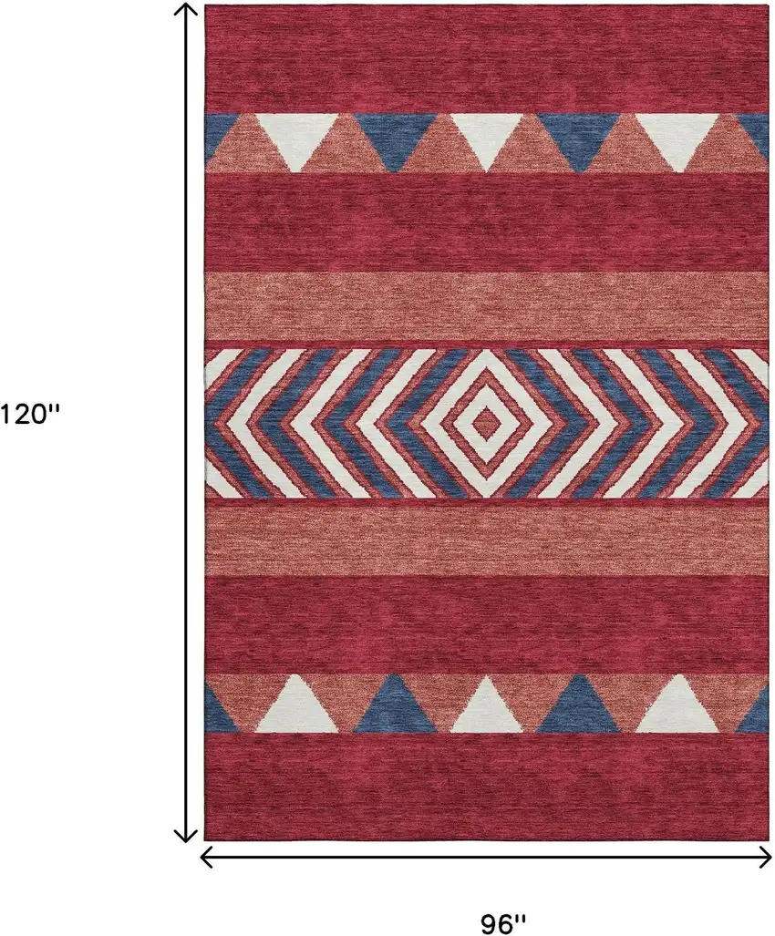 Red White And Navy Blue Southwestern Washable Area Rug With UV Protection Photo 8