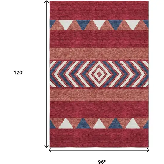 Red White And Navy Blue Southwestern Washable Area Rug With UV Protection Photo 8