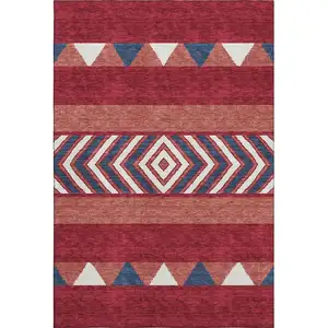 Photo of Red White And Navy Blue Southwestern Washable Area Rug With UV Protection