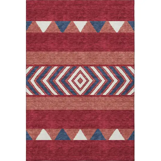Red White And Navy Blue Southwestern Washable Area Rug With UV Protection Photo 2