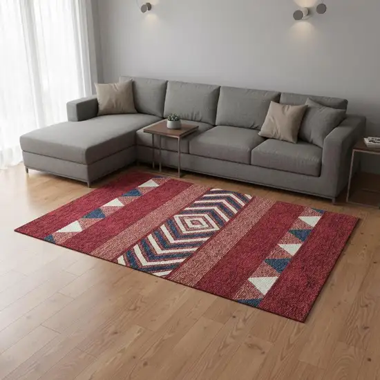 Red White And Navy Blue Southwestern Washable Area Rug With UV Protection Photo 2