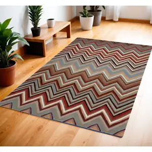 Photo of Red White and Brown Chevron Area Rug