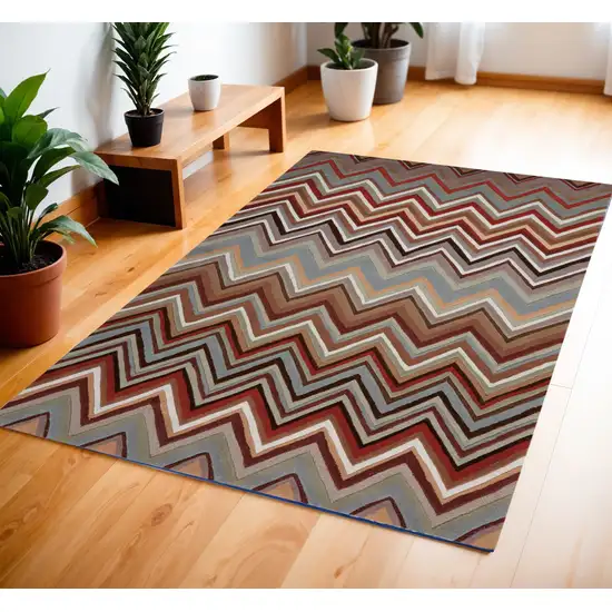 Red White and Brown Chevron Area Rug Photo 1