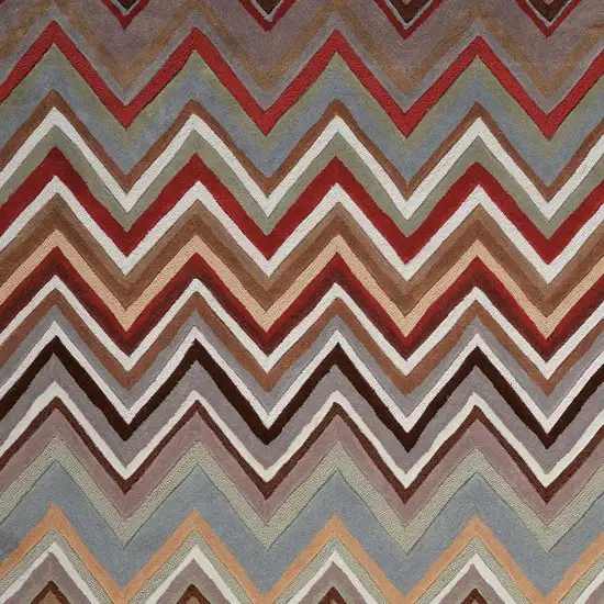 Red White and Brown Chevron Area Rug Photo 3