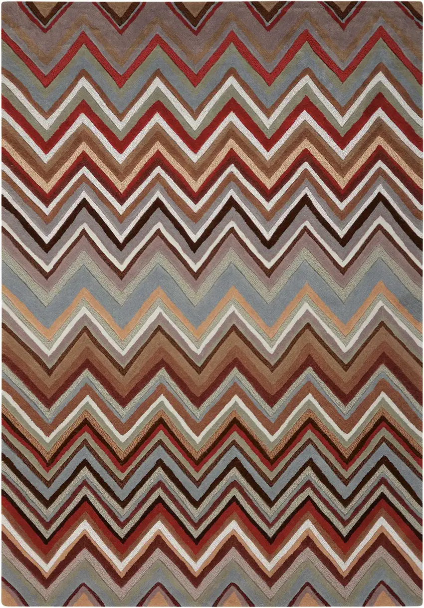 Red White and Brown Chevron Area Rug Photo 6