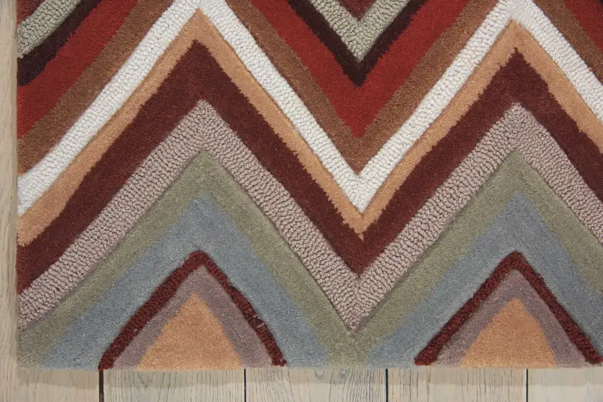Red White and Brown Chevron Area Rug Photo 7