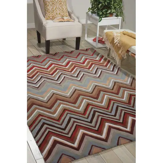 Red White and Brown Chevron Area Rug Photo 5