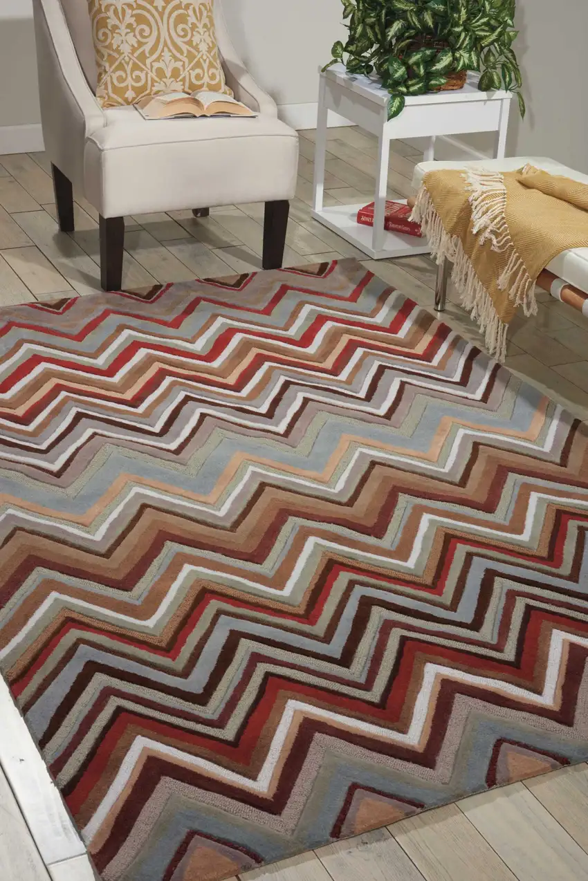 Red White and Brown Chevron Area Rug Photo 5