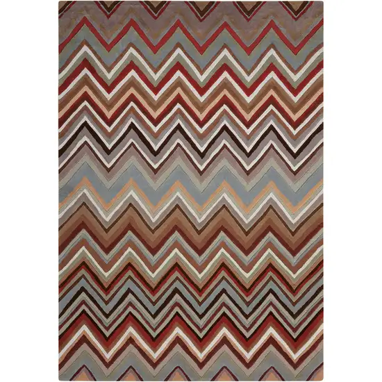Red White and Brown Chevron Area Rug Photo 2