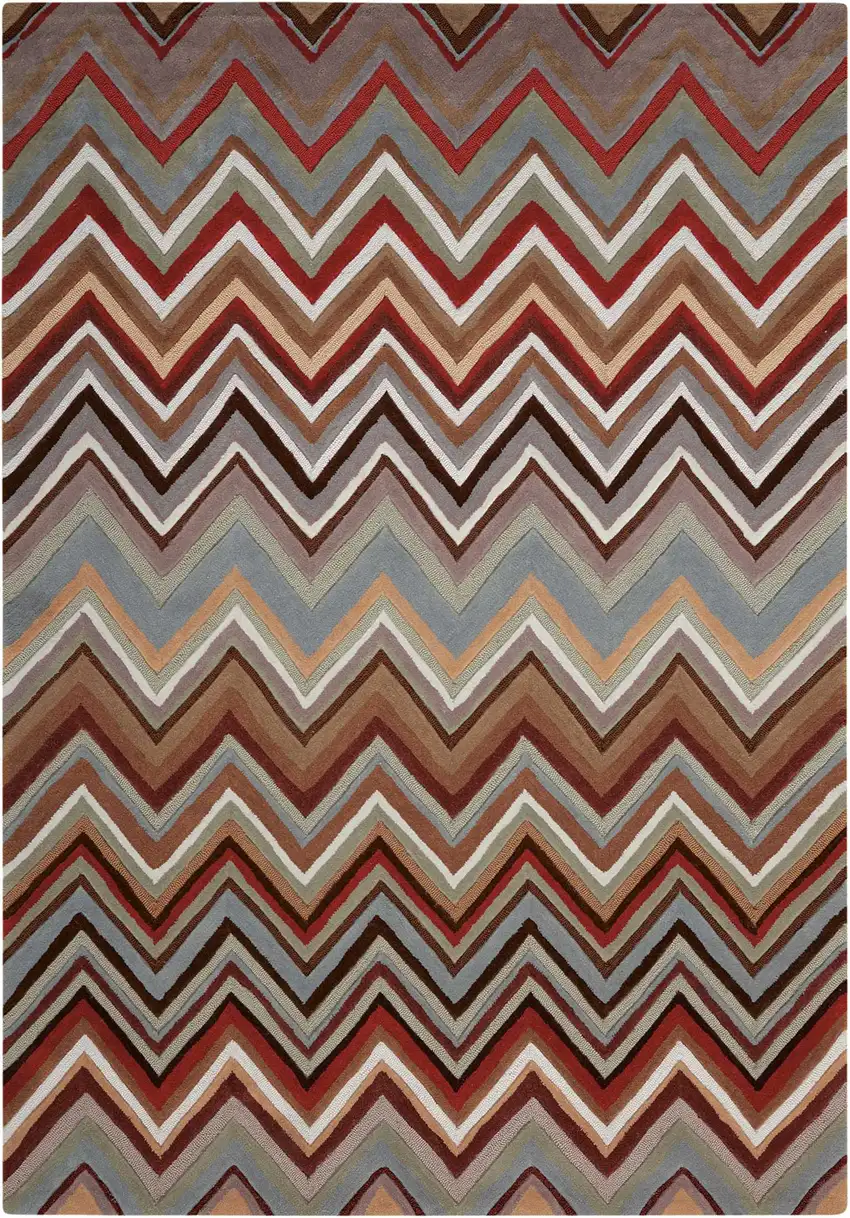 Red White and Brown Chevron Area Rug Photo 2
