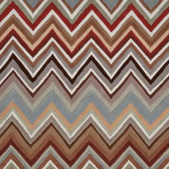 Red White and Brown Chevron Area Rug Photo 3