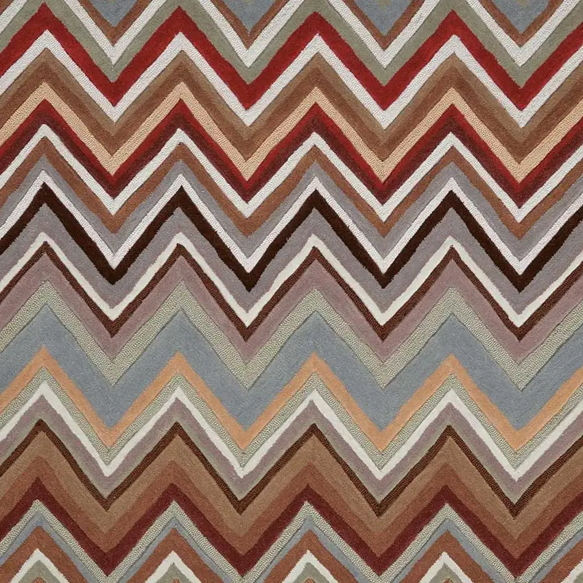 Red White and Brown Chevron Area Rug Photo 3