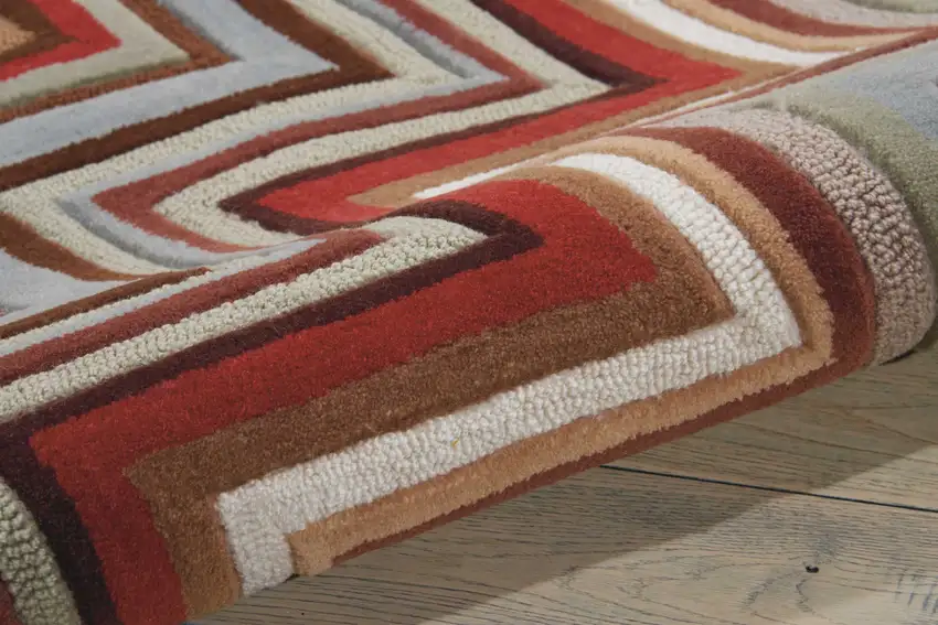 Red White and Brown Chevron Area Rug Photo 9
