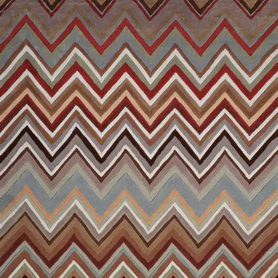 Red White and Brown Chevron Area Rug Photo 4