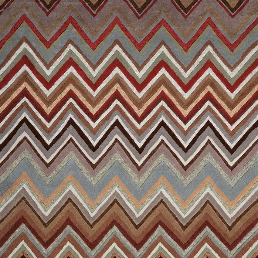 Red White and Brown Chevron Area Rug Photo 4
