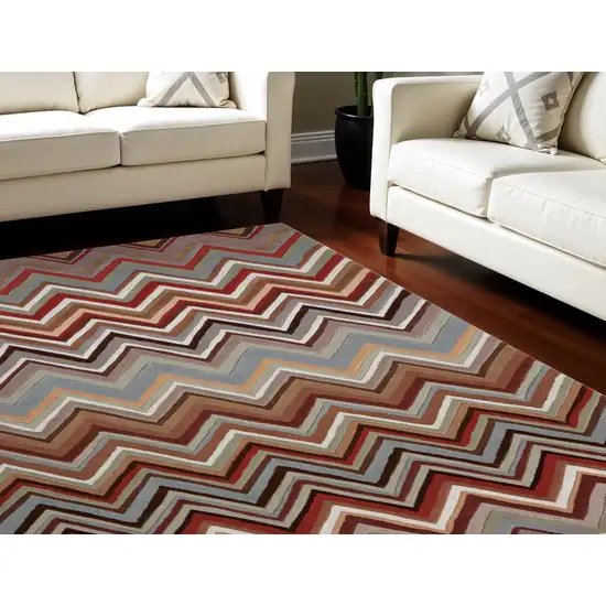 Red White and Brown Chevron Area Rug Photo 1