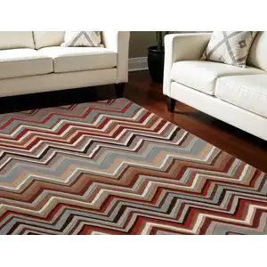 Photo of Red White and Brown Chevron Area Rug