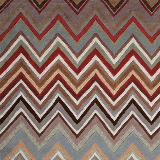 Red White and Brown Chevron Area Rug Photo 3
