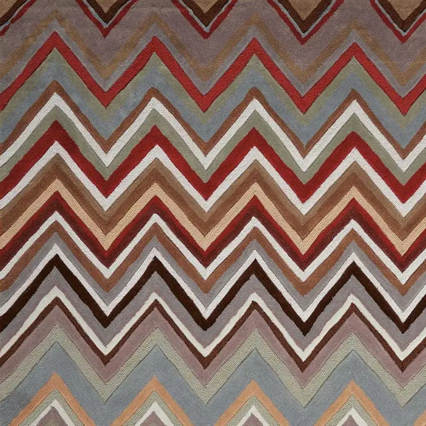 Red White and Brown Chevron Area Rug Photo 3