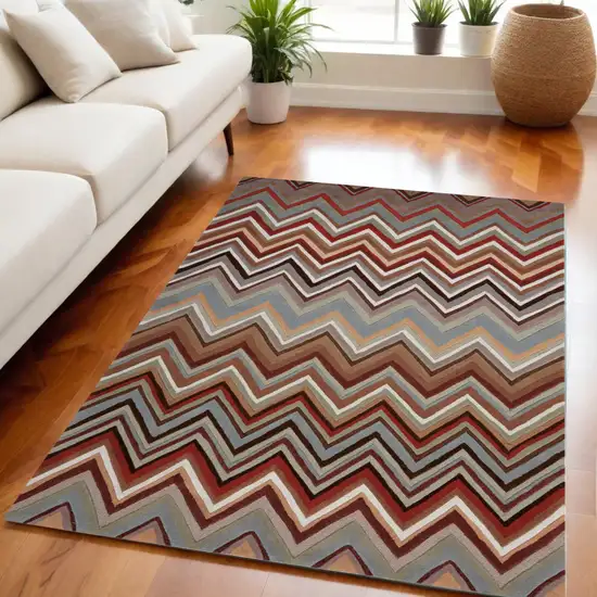 Red White and Brown Chevron Area Rug Photo 1